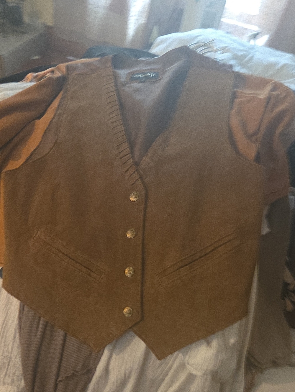 Women’s Brown Suede Button Vest by